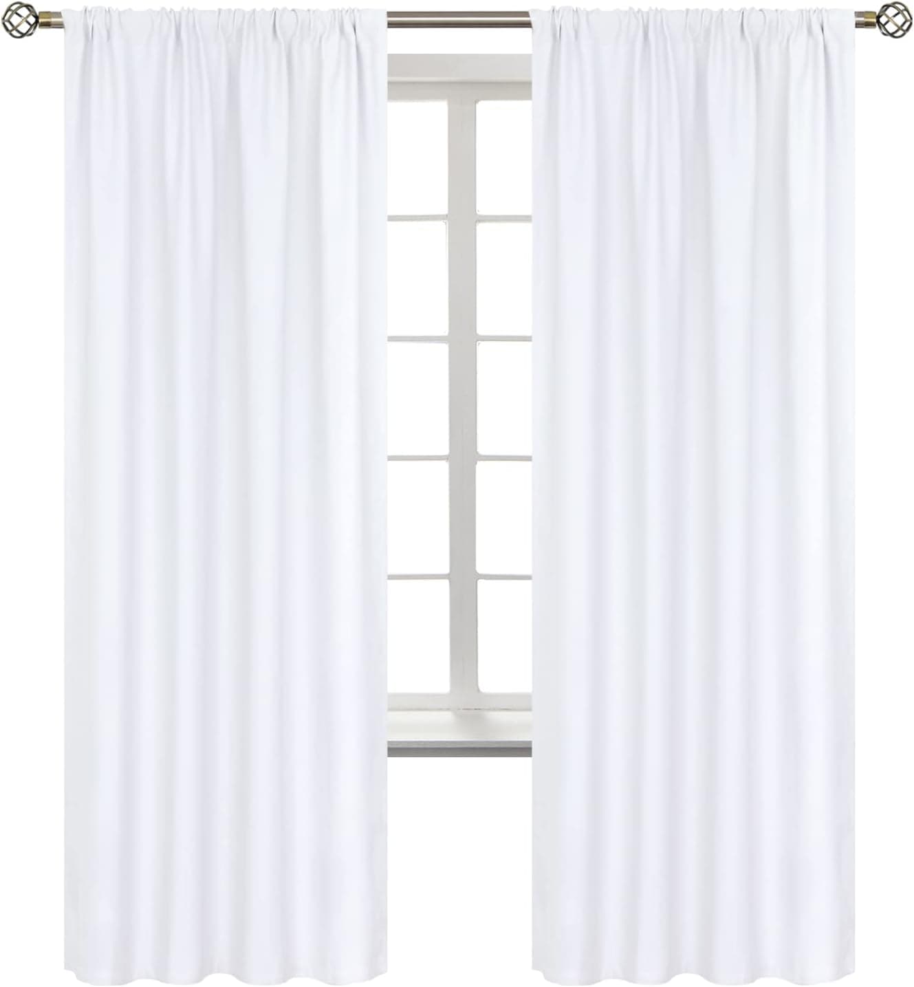 BGment Rod Pocket White Curtains for Living Room - Thermal Insulated Window Treatment Curtains for Bedroom, 2 Panels, Pure White, 52 x 72 Inch