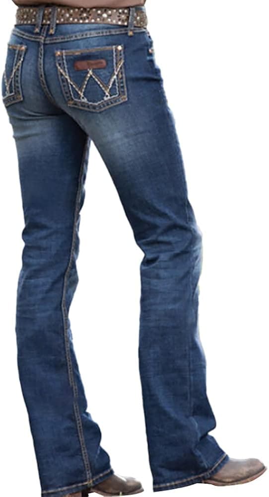 IVERIRMIN Bootcut Jeans for Women, Paisley Embroidered Stretchy Mid Rise Boot Cut Jeans