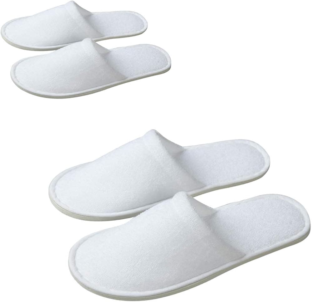 Spa Slippers - 6 Pairs of Disposable Slippers, Thick, Soft Slippers-Two Sizes Fits Most Men and Women (Closed toe-01) White