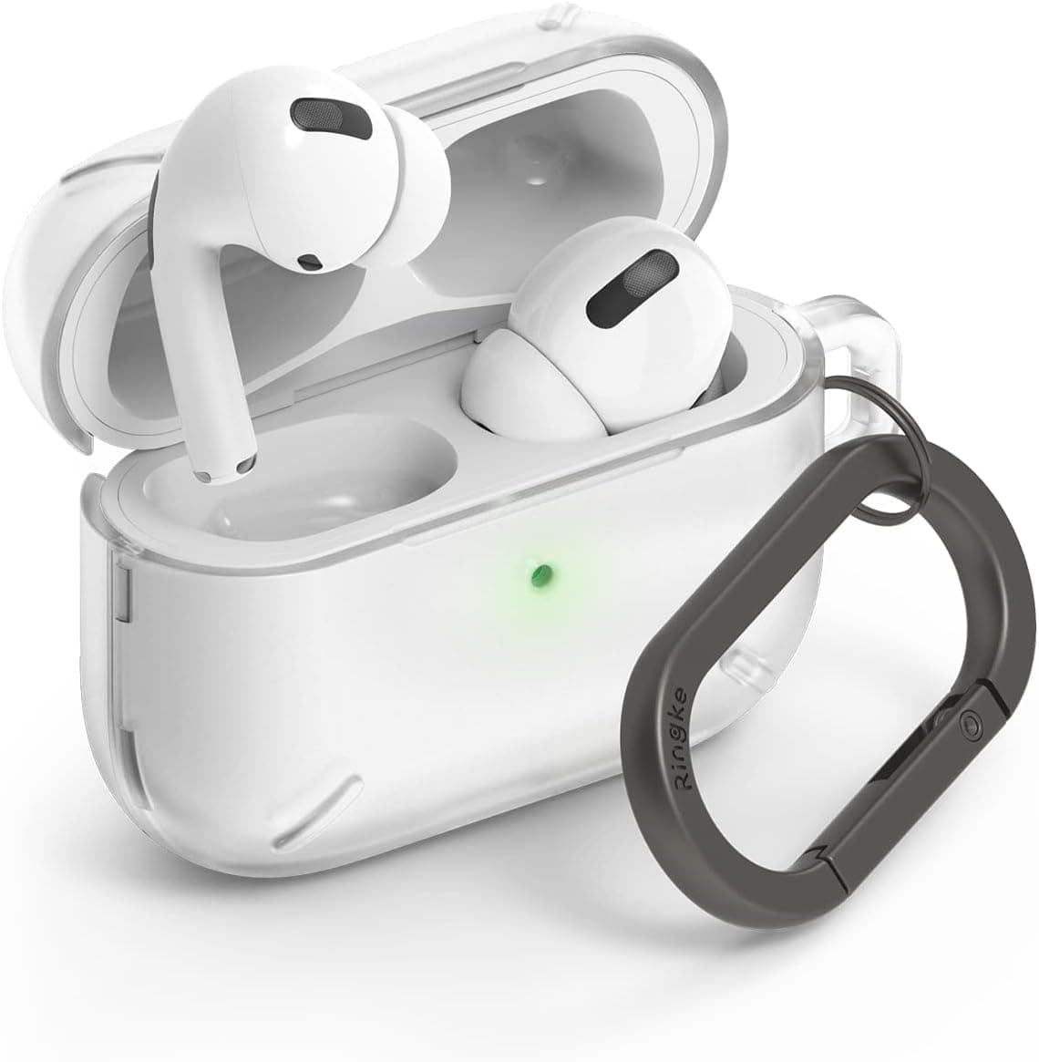 Ringke Layered Case Designed for AirPods Pro, Hard PC (Visible Front LED) Shock Resistant Cover for AirPods Pro Case with Carabiner (2019) - Matte Clear