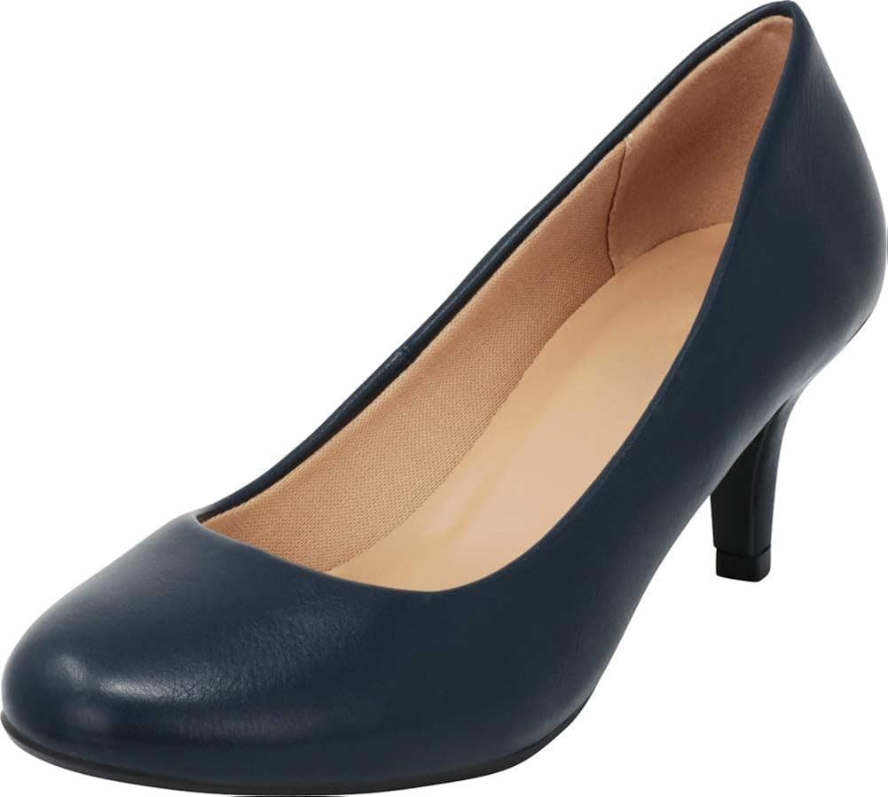 Cambridge Select Women's Classic Round Toe Kitten Heel Dress Pump,8.5 M US,Navy Pu