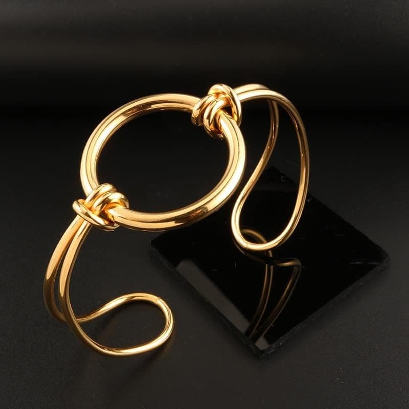 Big Circle Stainless Steel Bangle & Bracelets for Women Gold Knot Open Cuff Bangles Female Party Jewelry Accessories U7
