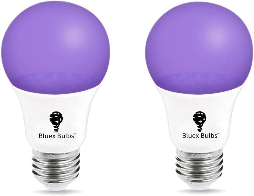 Bluex Bulbs 2 Pack LED Black Light Bulb, 9W A19 E26 Blacklight Bulb Level 385-400nm, Body Paint, Glow in The Dark LED Light Bulb Neon Glow Fluorescent Poster Black Bulb (2 Pack)