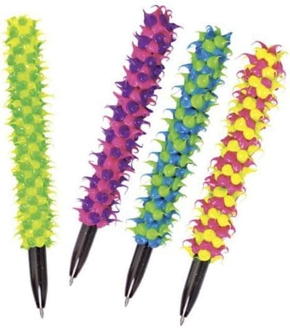 Rhode Island Novelty Dozen Assorted Colors & Designs Porcupine Spiky Pens - 5.5 Inch