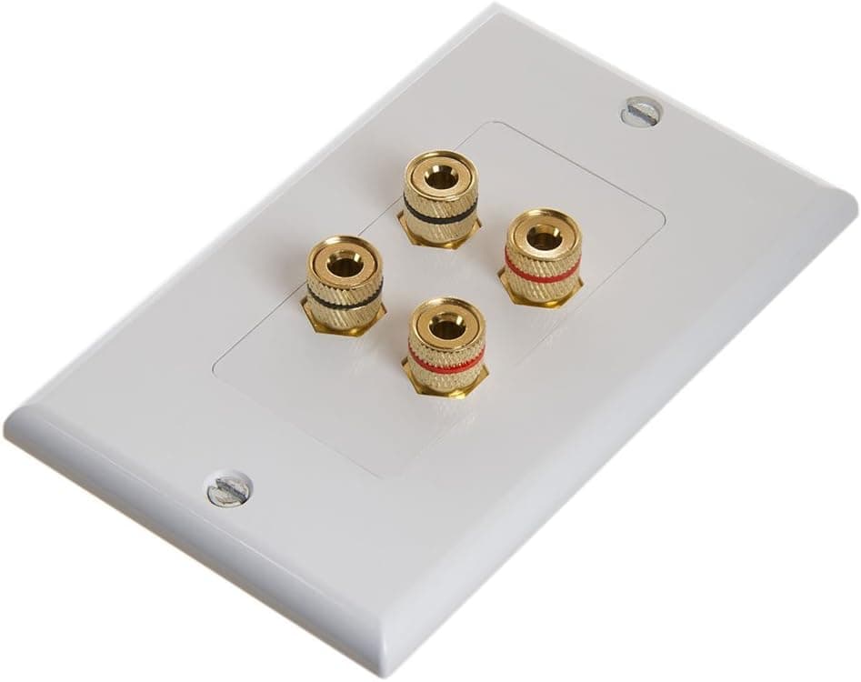 Cmple - Speaker Wall Plate (Banana Plug Wall Plate) Speaker Wire Wallplate for 2 Speakers - White Decora Style