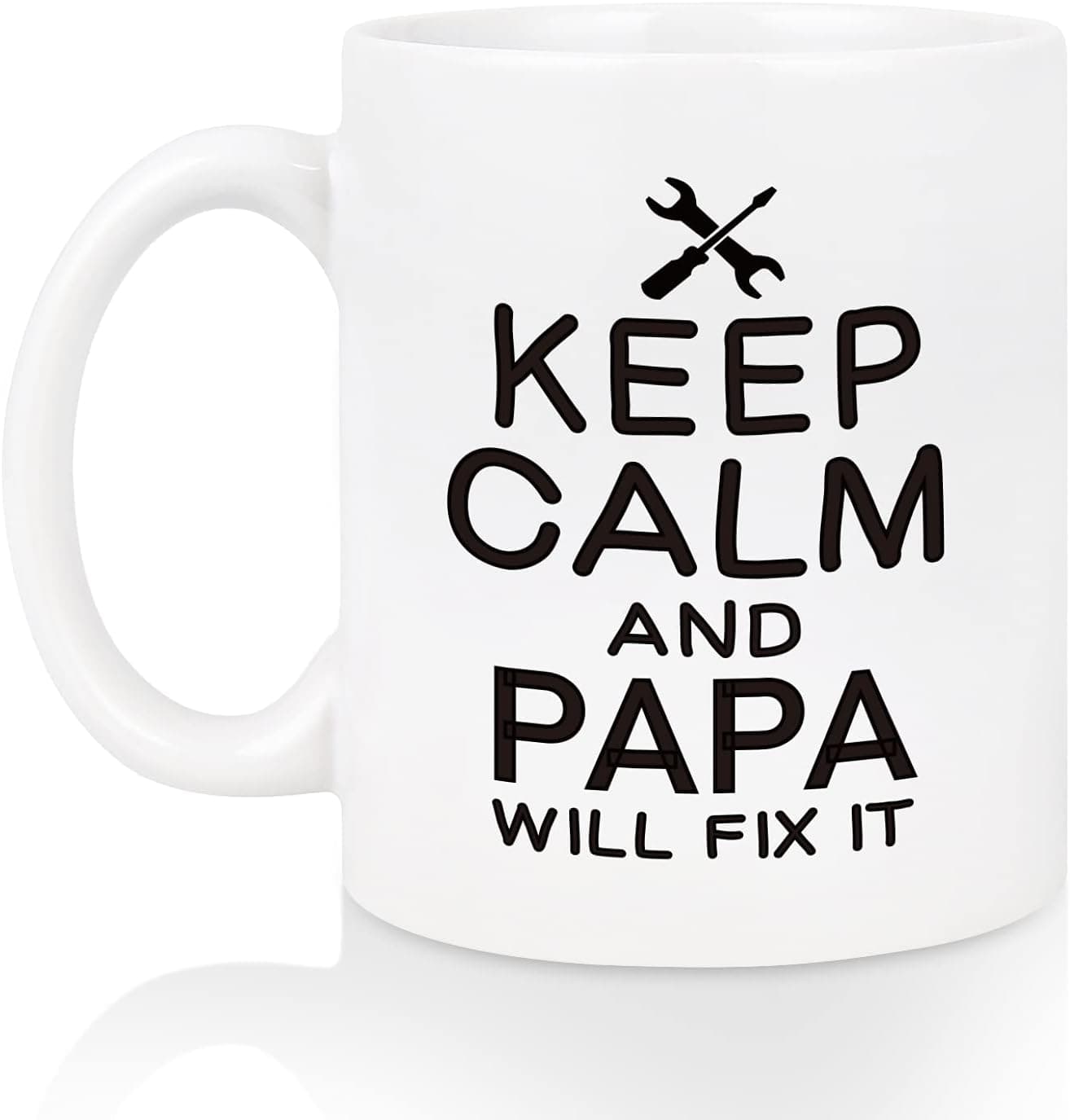 Fathers Day Mugs for Dad, Keep Calm and Papa will Fix it Funny Coffee Mug, Best Papa Mugs, Mug for Papa from Daughter Son on Fathers Day, Christmas, Birthday, Mug for Dad 11 Oz White