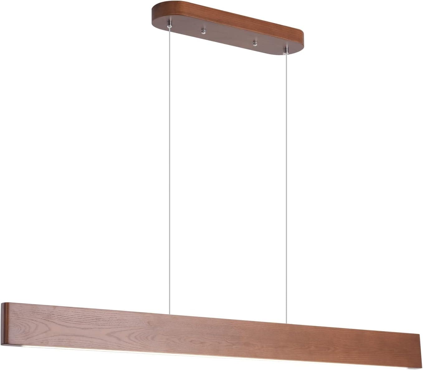 YISDESIGN 47" Wood Linear Pendant Light 36w Integrated Led Pendant Light Dimmable Wood Ceiling Pendant Hanging Light Height Adjustable Dining Room Light for Kitchen Island Office Lights Walnut Color