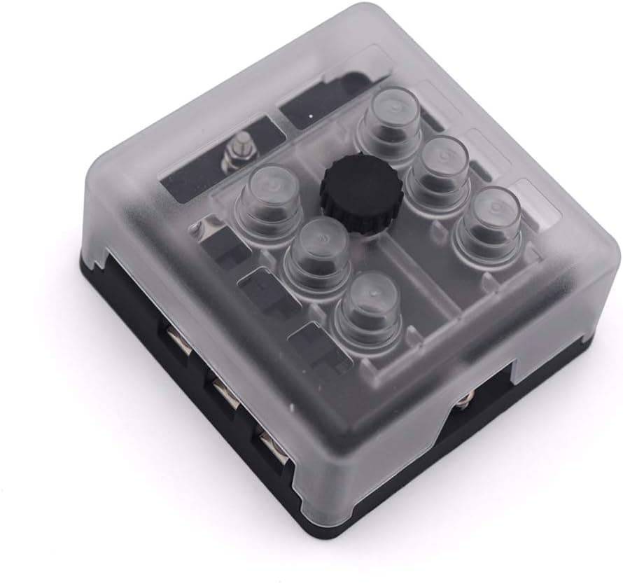 circuit breaker Fuse Block W/Negative Bus - JOYHO 6 Way Fuse Distribution Box with Ground, With Protection Cover, Bolt Connect Terminals, 70 pcs Stick Label, for Automotive Vehicle Boat Marine