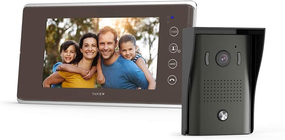 TILVIEW Video Door Phone Doorbell Kit Wired Video Intercom System Waterproof IP44 with Night Vision Camera and LCD Monitor, 16 Chimes and SD Card Storage (1 Camera + 1 Monitor)