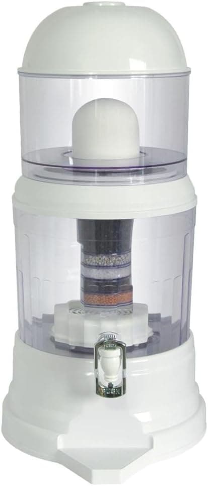 NutriChef Countertop Water Filter Dispenser - 5 Stage Tap Water Filtration Process, 100% BPA - Free Alkaline Drip Catcher and Elevated Table Stand, Tank Cooler with Pour Spigot, 4.2+ Gallon -