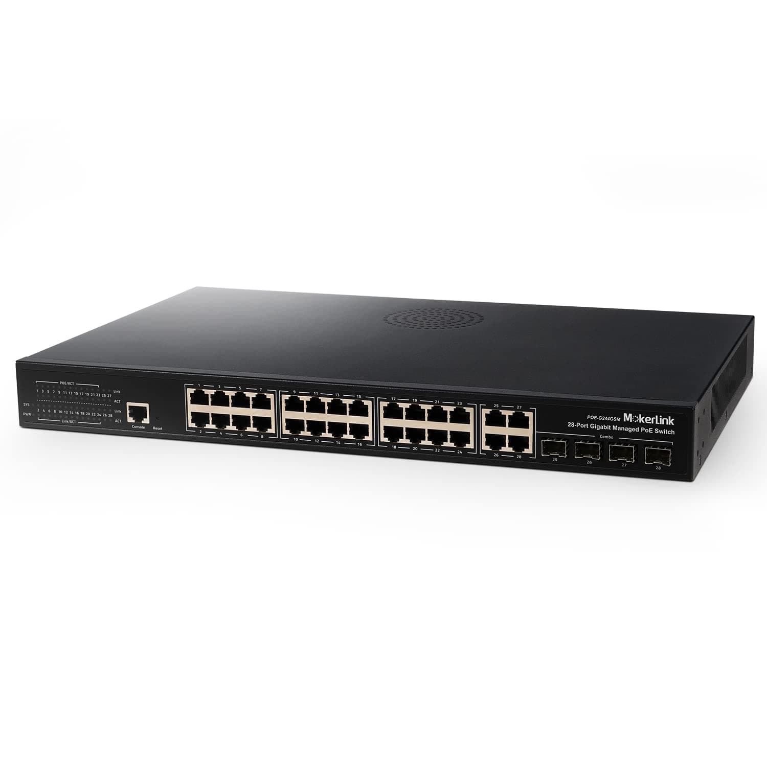 MokerLink 24 Port PoE Gigabit Managed Switch, 4 GE Uplink, 4 Combo SFP, 300W IEEE802.3af/at, L2+ Smart Managed, Rackmount Fanless, PoE QoS Vlan IGMP and Static Routing Managed