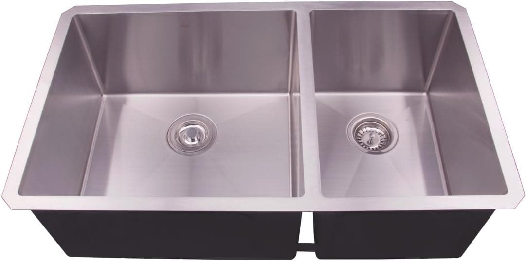 33" Undermount Double Bowl Stainless Steel Deep Basin Kitchen Sink with Grid and Strainer,60/40,D3319B