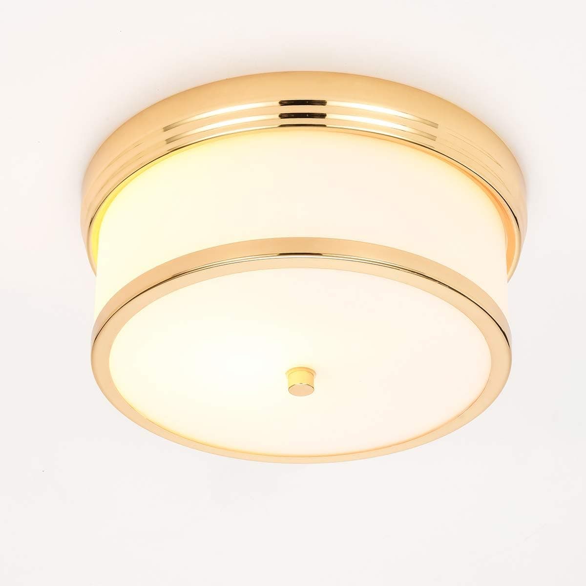 MonDaufie 2-Light Flush Mount Ceiling Light Glass Ceiling Light Fixture for Hallway Living Room Bedroom,D12'' x H6.2'' Gold Finish