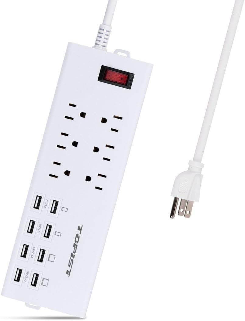 Power Strip,Topist 6-Outlets & 8-USB Port Charger Surge Protector Home/Office/Travel Mini Power Strip for iPhone, iPad, Samsung, HTC, LG, Tablets and More, 6ft Cord,1625W/13A
