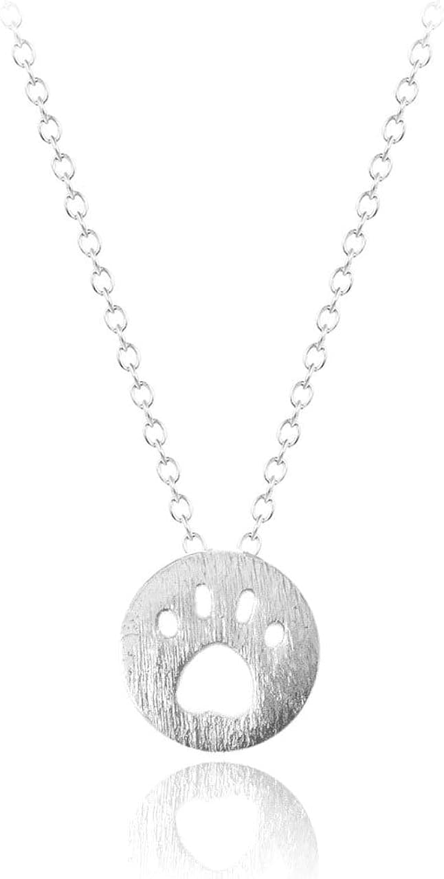 Joji Boutique Silver Mini Paw Print Necklace with Brushed Texture