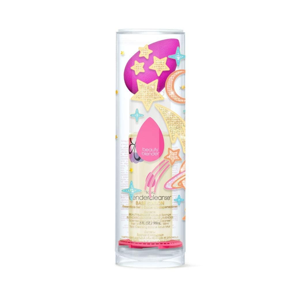 Beautyblender BASE STATION Essentials Set with Electric Violet Makeup Sponge, Liquid blendercleanser, and Cleansing Mat. Vegan and Cruelty Free, Made in the USA