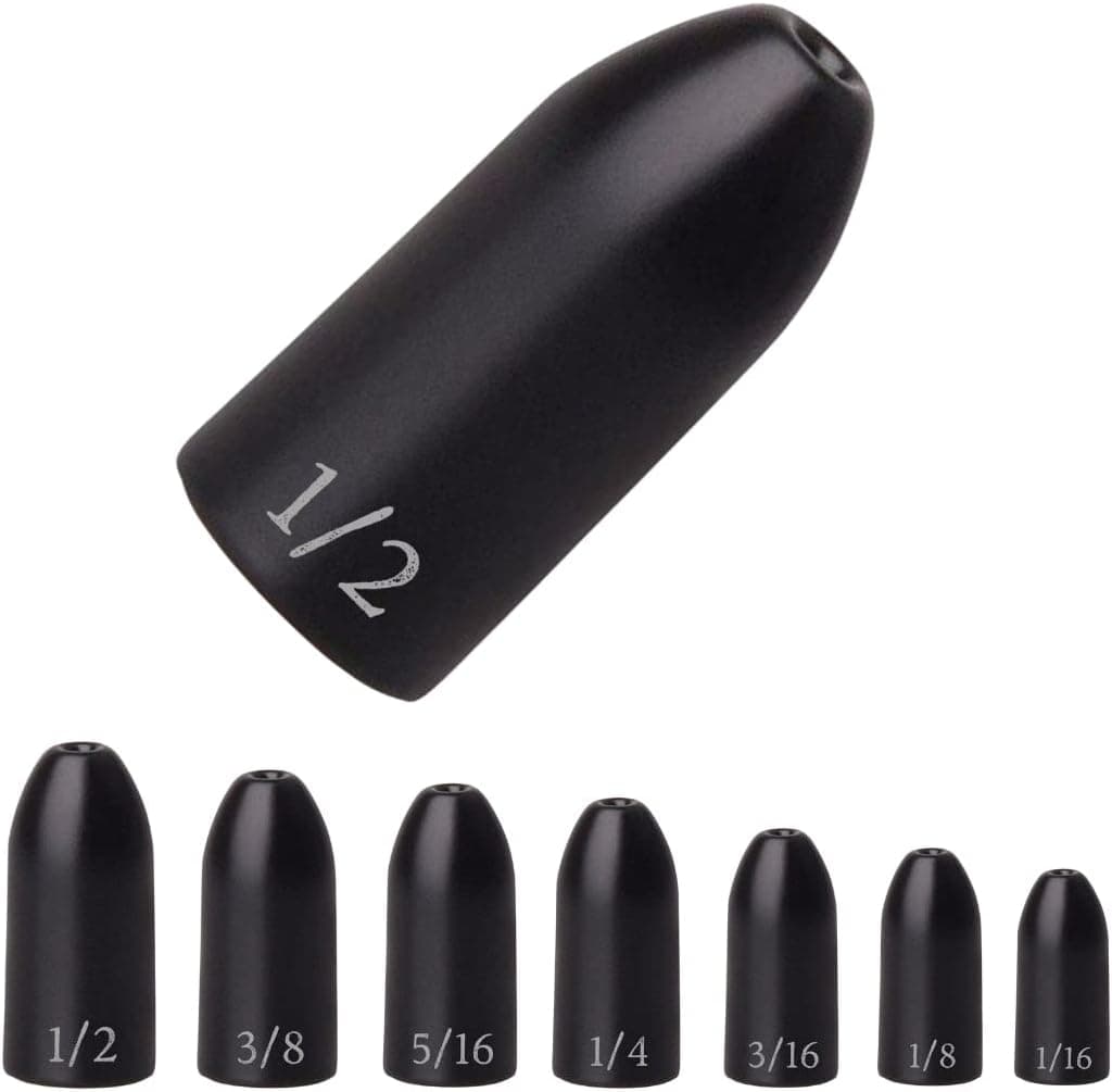 Reaction Tackle Tungsten Worm Weights for Bass Fishing - Worm Sinkers/Bullet Fishing Weights - for Texas and Carolina Rigs - Size Stamped on All Weights