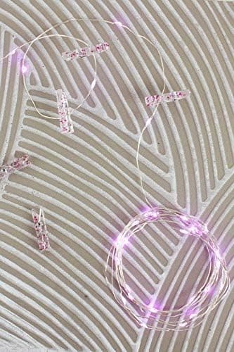Perfect Holiday Pink Glitter Mini Photo Clip String Lights 36 Pink Lights - Battery Operated 16' Long