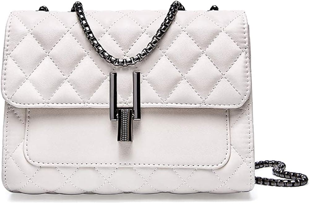 Plergi Small Genuine Leather Crossbody Quilted Flap Handbag with Chain Strap for Women Lightweight Cellphone Bag