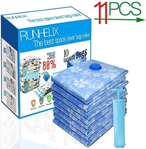 Space Saver Bags Vacuum Compression Storage Bags for Travel and Home Storage 11 Pack (2 x Small, 2 x Medium, 2 x Jumbo,4xRoll Up Bags no Vacuum Needed,1 x Hand Pump) Works with Any Vacuum Cleaner