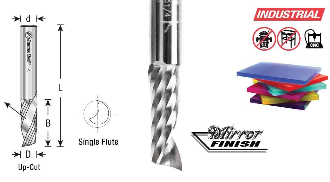 Amana Tool - 51648 Solid Carbide CNC Spiral 'O' Single Flute, Plastic Cutting 1/2 Dia x 2