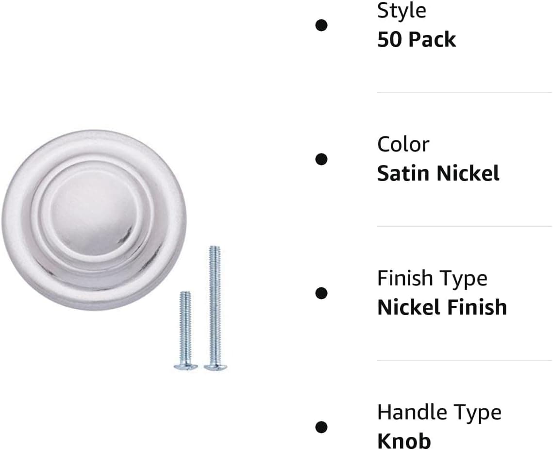 Amazon Basics Traditional Top Ring Cabinet Knob, 1.25-inch Diameter, Satin Nickel, 50-Pack