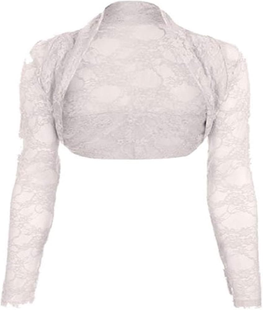 Womens Lace Long Sleeved Shrug (ONE SIZE 6-12, WHITE)