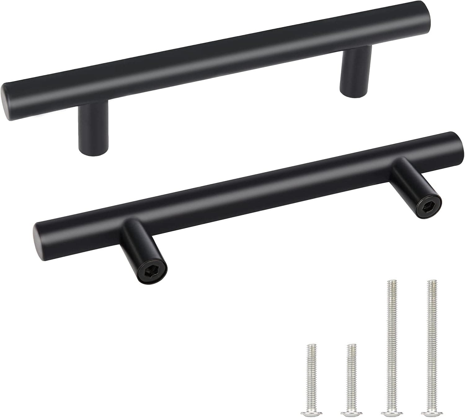 Nawgnail 1 Pack 3-3/4 Inch Hole Center Kitchen Cabinet Handles, Stainless Steel Matte Black Drawer Pulls