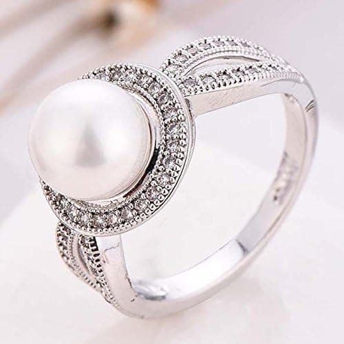 Women Pearl & White Sapphire 925 Sterling Silver Ring Wedding Party Jewelry New Size 6-10 (7)