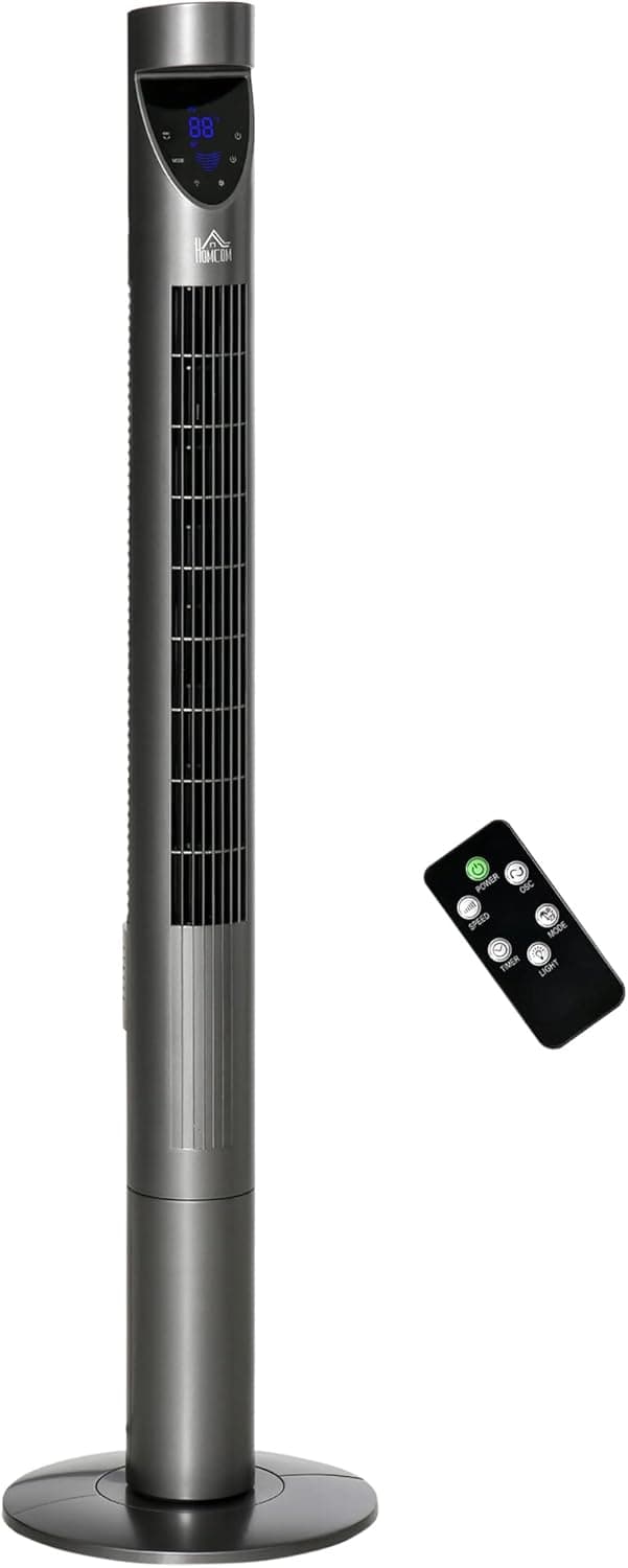 HOMCOM 46" Tower Fan for Bedroom Cooling with Air Filter, Oscillating, 3 Speeds, 12H Timer, and Remote Control, Grey