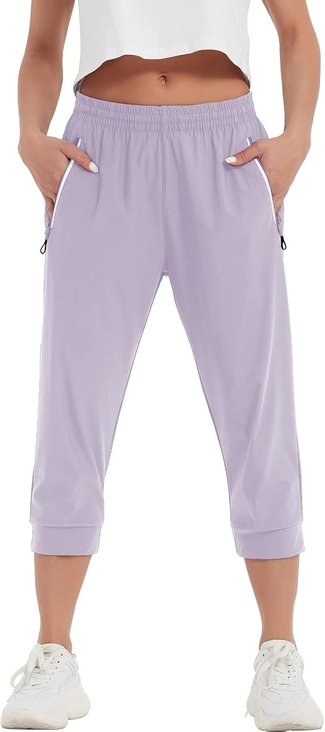 SPECIALMAGIC Women's Running Capri Jogging Pants Athletic Workout Hiking Capri Sweatpants Activewear Lounge with Pockets