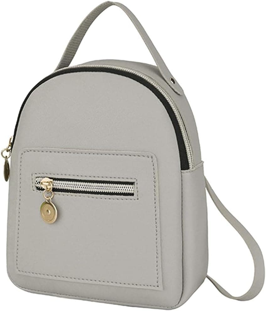 BNKK Cute Mini Leather Backpack for Women Cute Casual Daypack Zippered Pockets Crossbody Convertible Shoulder Bags Gray