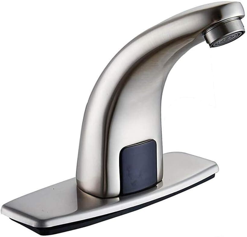 Homevacious Automatic Infrared Sensor Touch-less Faucet Hands-Free Bathroom Sink Faucet Brushed Nickel Bath Tub Lavatory Basin Vanity Aerator Commercial Single Handle One Hole Brass Mixer Tap