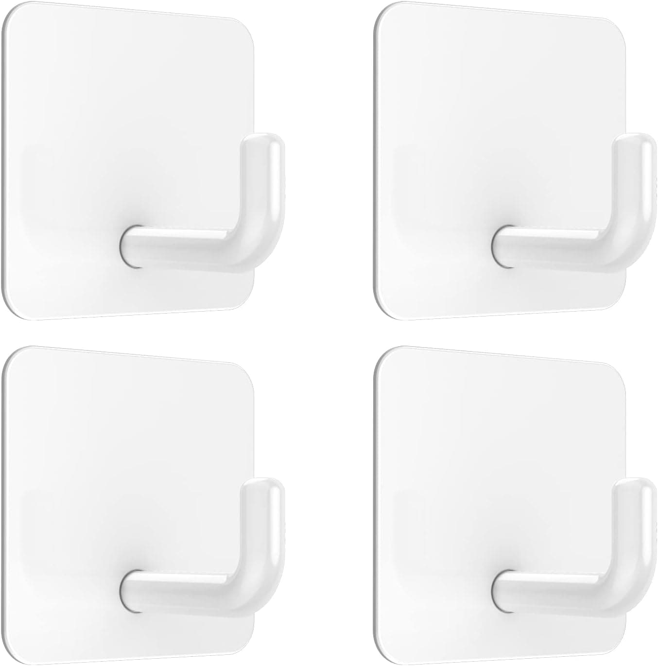 VIS'V Adhesive Hooks, White Self Adhesive Shower Wall Hooks Waterproof Stick on Hooks Stainless Steel Heavy Duty Kitchen Bathroom Sticky Hooks for Towel Loofah Key Cup Hat Coat - 4 Pcs