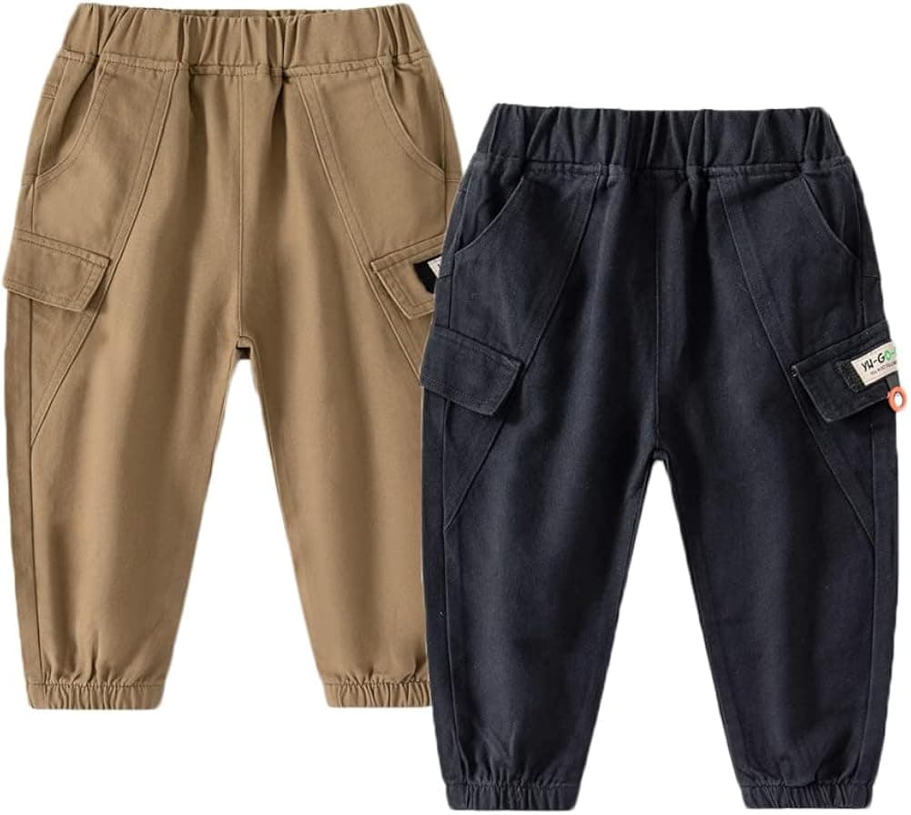 Feidoog Toddler Baby Boys 2 Pack Sweatpants Solid Cotton Elastic Waist Trousers Active Jogger Pants