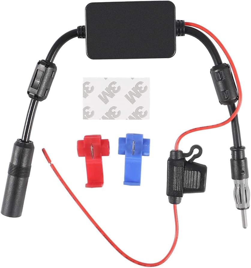 ACEIRMC Universal Car Stereo FM Radio Antenna Signal Booster Amplifier Amp,12V Power Supply DIN Plug Connector Adapter for Vehicle Truck SUV Car Audio Radio Stereo Media Head Unit Receiver