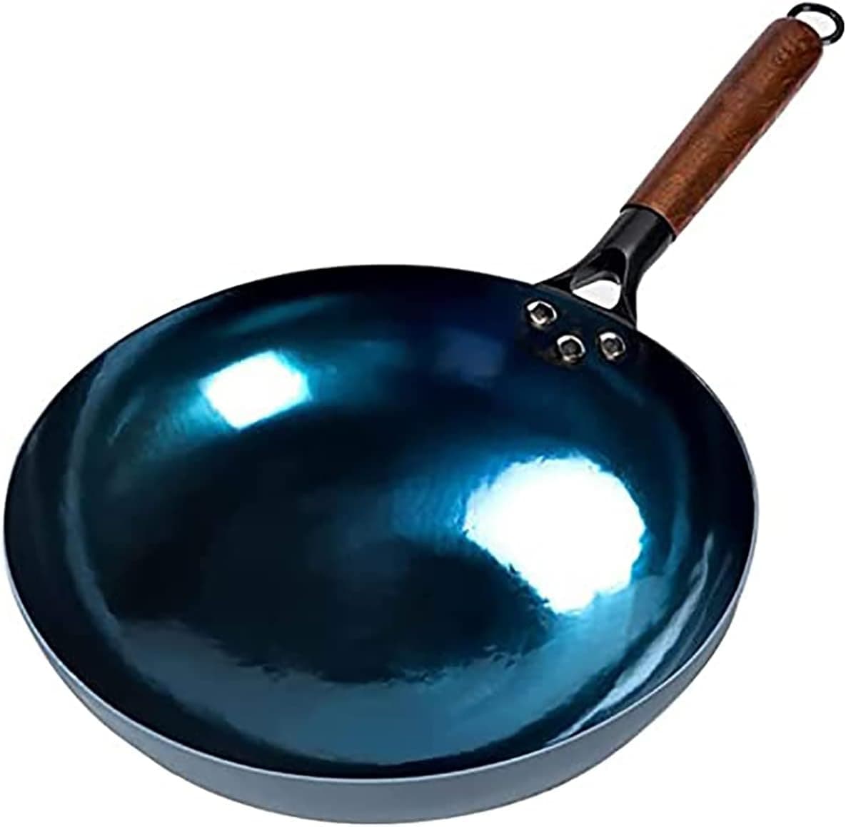LEJUEKA Chinese Traditional Hand Hammered Iron Woks–12.5" Woks and Stir Fry Pans–Wok Pans with Wooden Handle–Suits for all Stoves(Flat Bottom Wok)