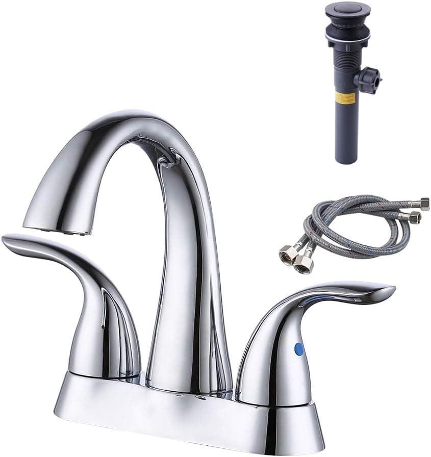 KES cUPC NSF Certified BRASS Two Handle Bathroom Faucet with Drain Assembly Lavatory Vanity Sink Faucet 4-Inch Centerset, Polished Chrome, L4107A2LF-CH
