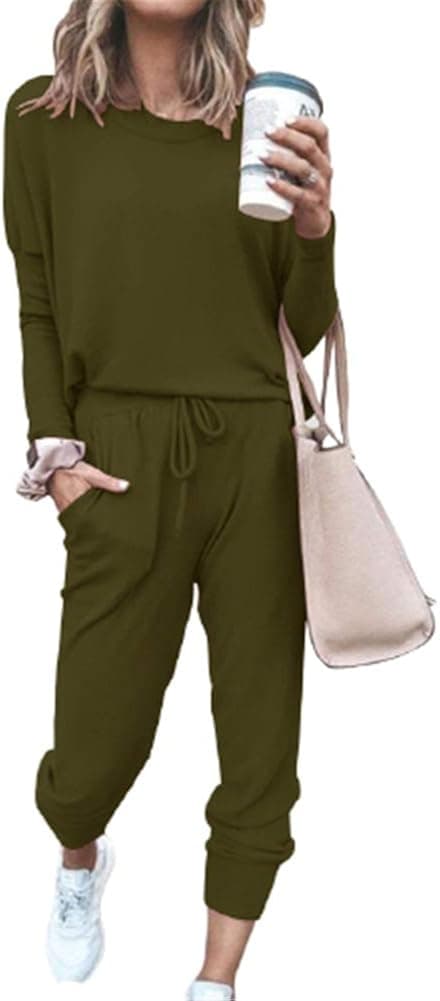 Nhicdns Loungewear Sweatsuit Set for Women - Casual 2 Piece Long Sleeve Pullover Drawstring Sweatpant Jogging Sport Outfits