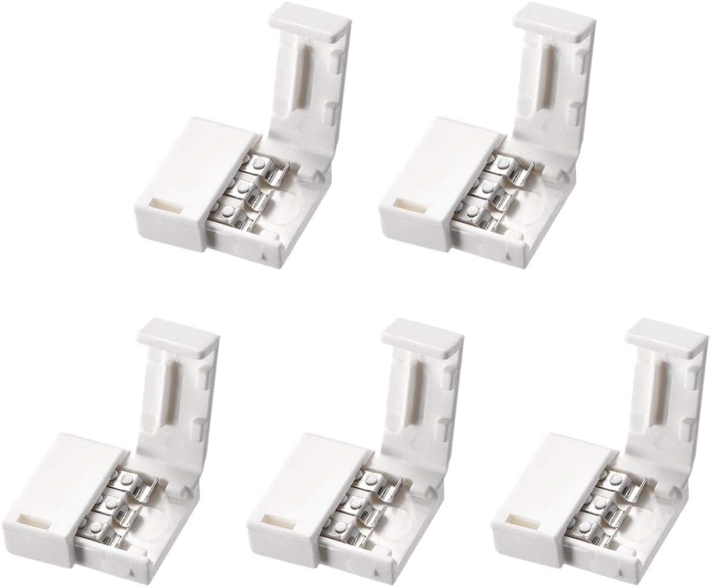 uxcell 10mm 3P LED Strip Connector Solderless for 5050 3528 RGB 3 Conductor Multicolor Strip Light Strip to Strip 5Pcs
