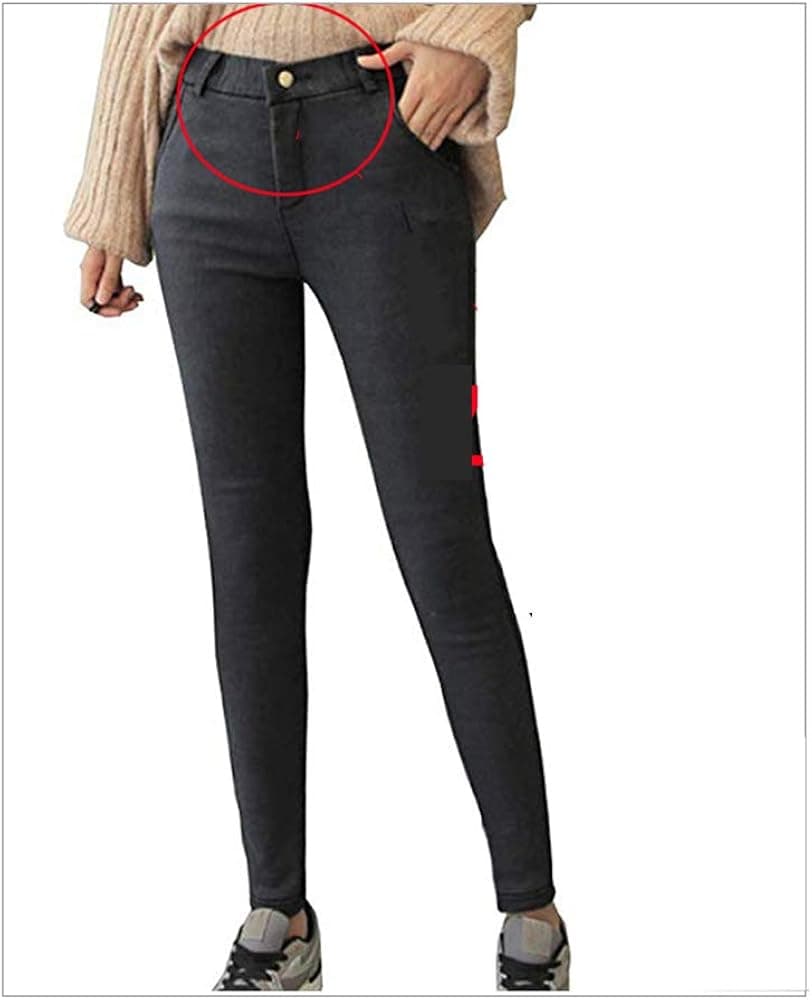 Yehopere Women Skinny Pants Winter Pants Fleece Lined Zip Slim Fit High Waist Jeggings Grey