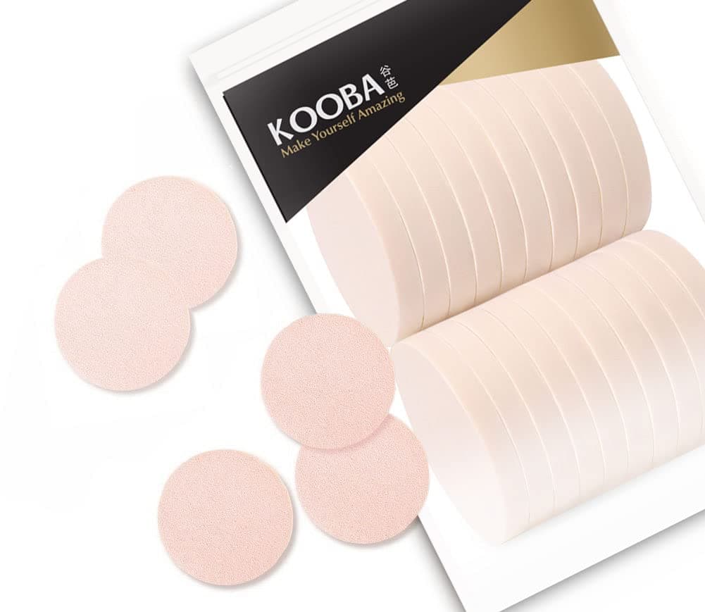 KOOBA 20 pcs Makeup Powder Round Sponges Latex Free Disposable Beauty Blender Foam Cosmetic Applicator Facial Puffs for Flawless Foundation, Sensitive and All Skin Types
