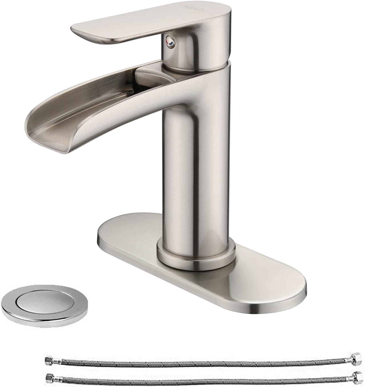 NEWATER Waterfall Spout Bathroom Sink Faucet Basin Mixer Tap Brushed Nickel Single Handle