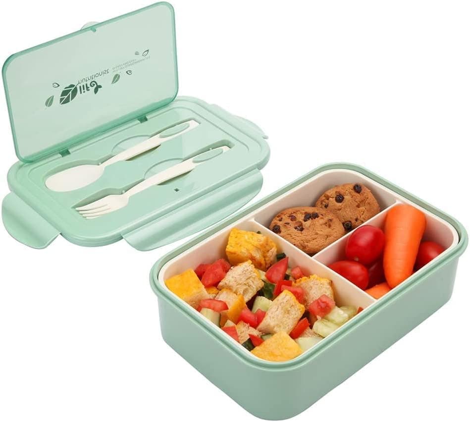 VIKEYHOME Bento Box, Lunch Box, 3 Compartment Bento Lunch container, Food Storage Container Boxes, BPA Free On-the-Go Meal Prep Containers, Microwave/Dishwasher/Freezer Safe (Green)