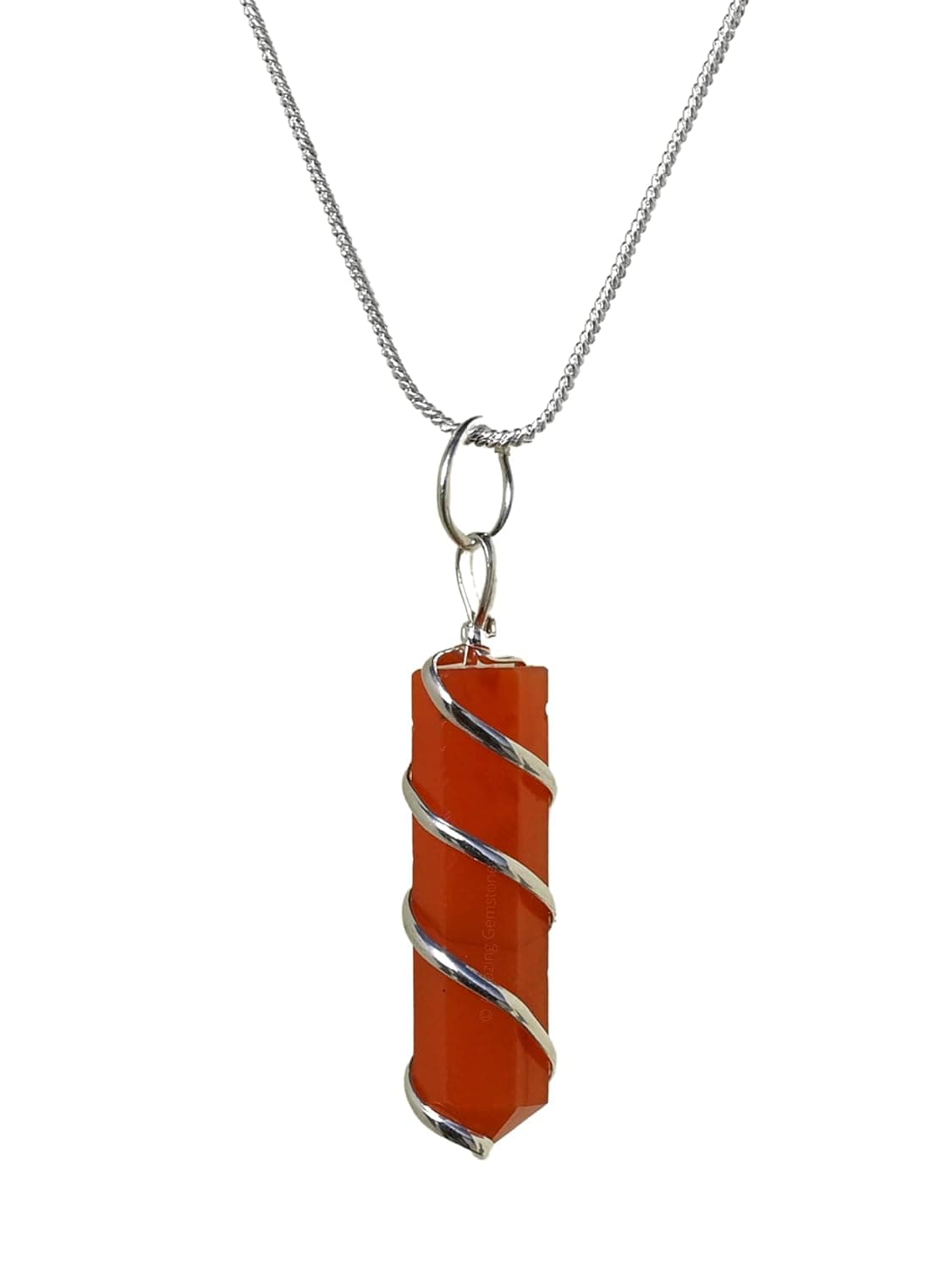 Carnelian Necklace for Women, Real Carnelian Crystal Silver Wire Wrapped Point (Combo Pack of 2 Chains)