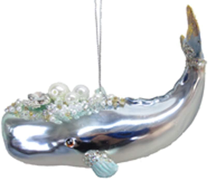 December Diamonds Glass Ornament - Jeweled Pastel Whale 5"