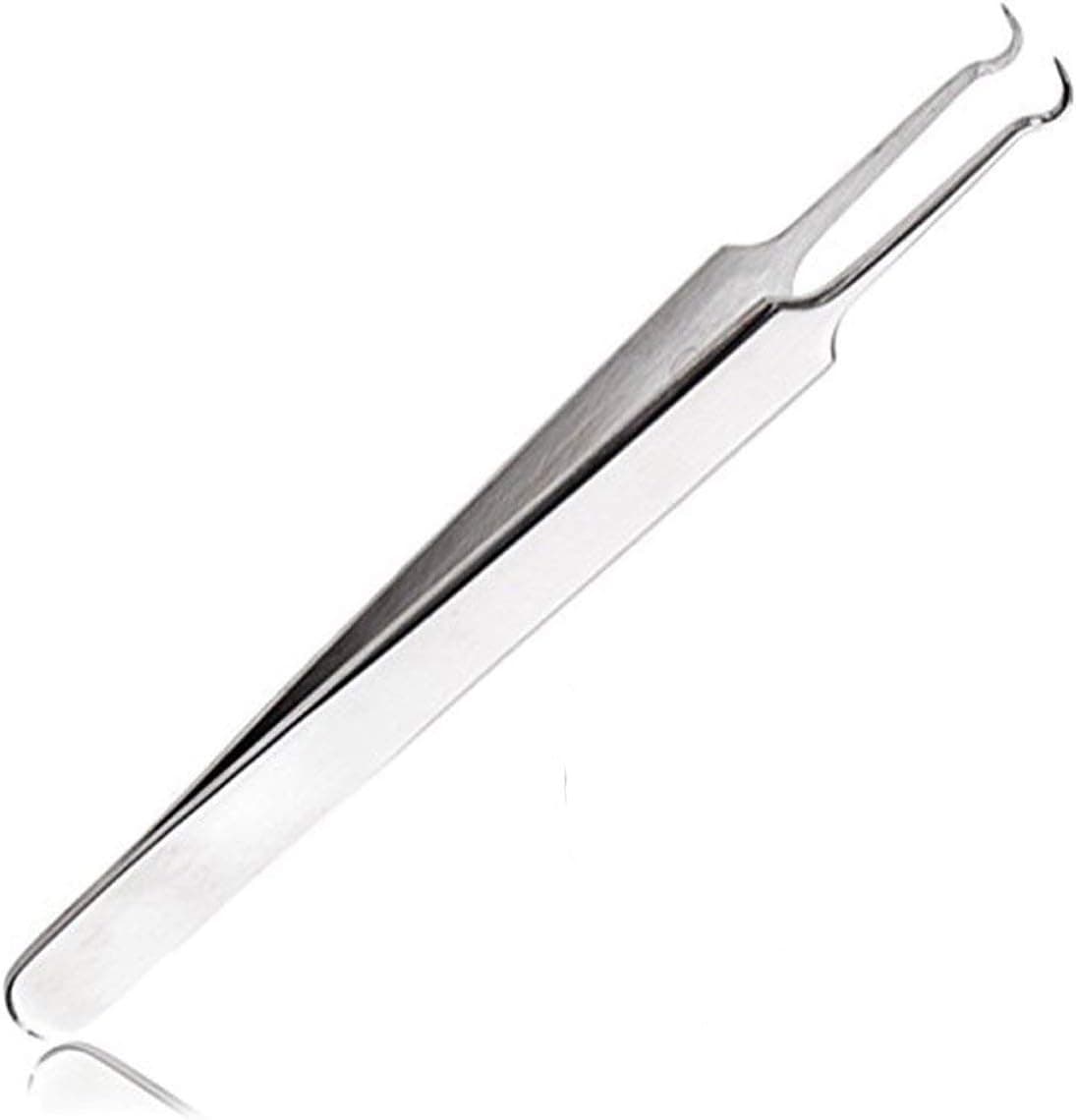 BEUKING Acne Blemish Blackhead Comedone Stainless Steel Nipper Blemish Extractor Tool for Remove Blackhead Acne Whitehead Pimple Bend Curved Tweezers, Silver