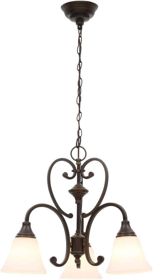 Hampton Bay Somerset 3-Light Bronze Chandelier with Bell Shaped Frosted Glass Shades