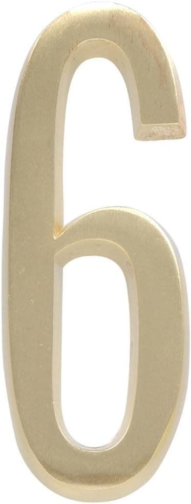 Hillman 843356 Distinctions Address Plaque Number 6 Six Self Adhesive Sign, Brushed Brass Metal, 4x3.5 Inches 1-Sign