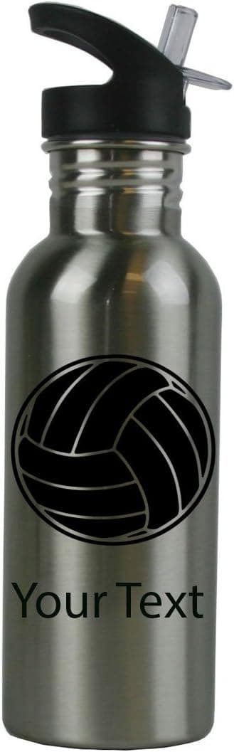 Personalized Custom Volleyball Stainless Steel Water Bottle with Straw Top Lid 20 Ounce Water Bottle Customizable (Black)